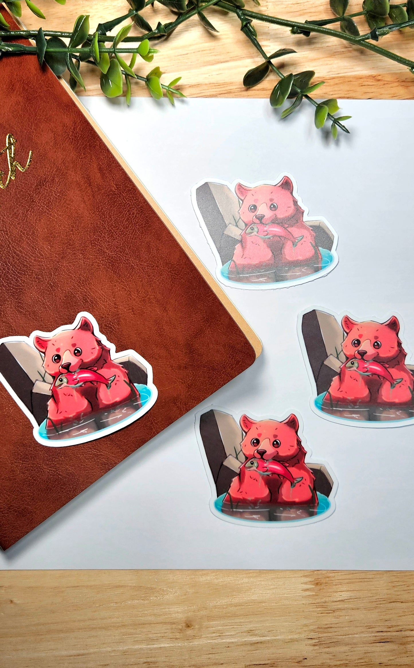 Salmon Bear Vinyl Sticker