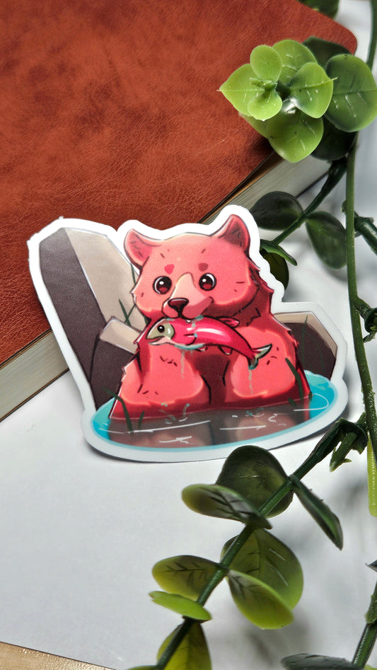Salmon Bear Vinyl Sticker