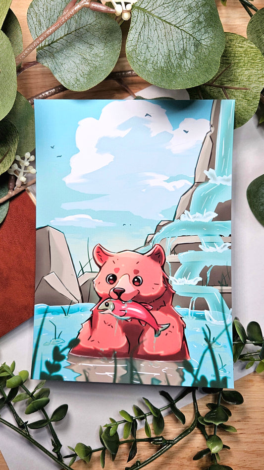 Salmon Bear Art Print 5x7