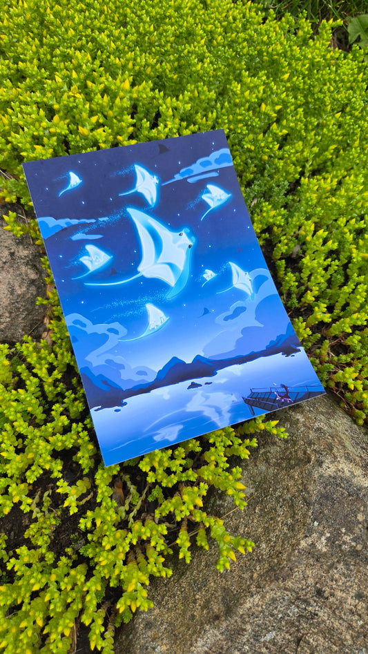 Sea in The Stars Stingray Art Print | Freya & Percy Fantasy Illustration | Whimsical Night Sky Wall Art
