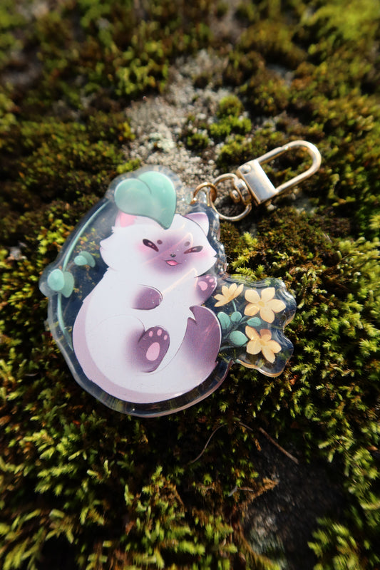 Cozy Leaf Cat Acrylic Keychain
