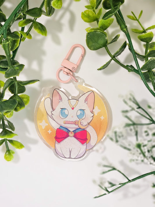 Pretty Moon Cat Glitter Keychain